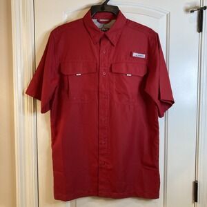 Habit Men's Small Red Fishing Shirt Short Sleeve Button Down Vented Outdoors Fun